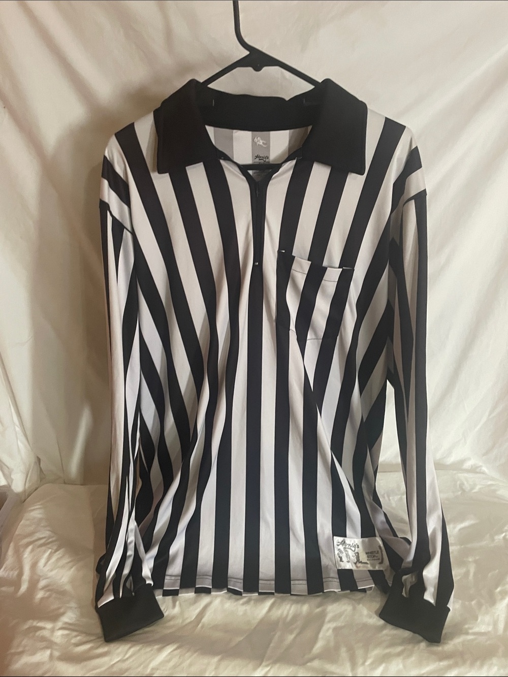 Black & White Vertical Stripe Long-Sleeve Polo referees shirt